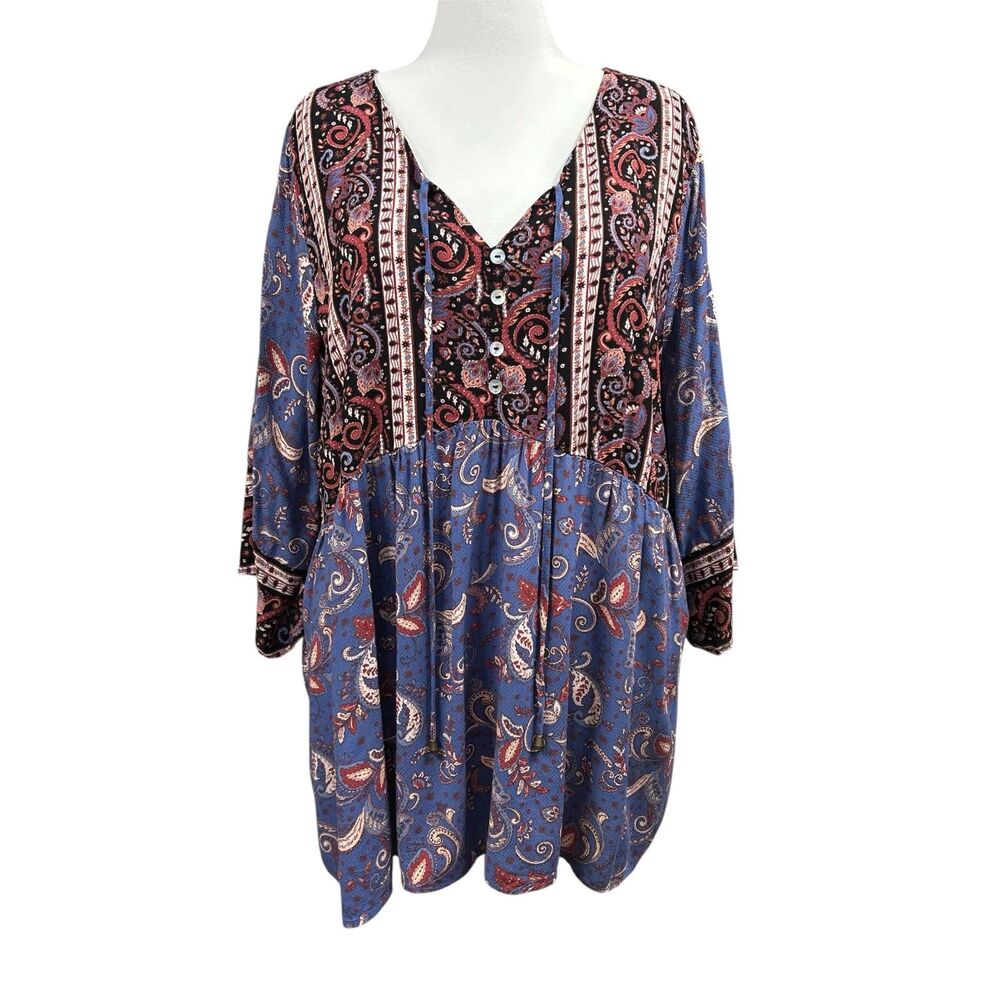 Aveology Boho Print Tunic Popover Blouse Sz 26 / 28